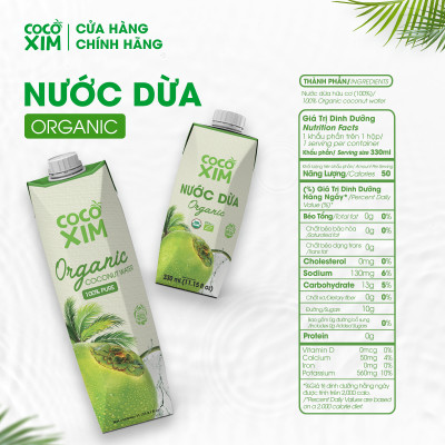 Combo 3 Hộp Nước dừa đóng hộp Cocoxim Organic dung tích 330ml/Hộp