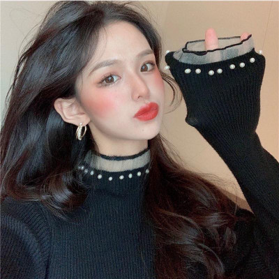 Áo len cao cổ đính ngọc thời trang Hàn Quốc