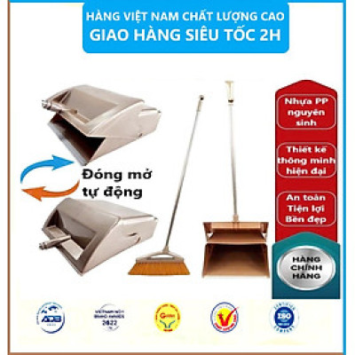 Bộ chổi cước kèm xẻng hốt rác thông minh nhựa VIỆT NHẬT - Tự động đóng mở, treo tường, xếp gọn - Hàng chính hãng