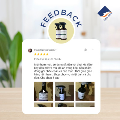 Xịt Lau bàn ăn hữu cơ Bồ hòn tinh dầu Quế 500ml thương hiệu Ecocare