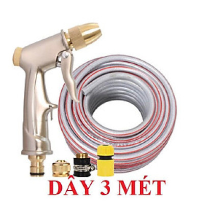 Bộ dây vòi xịt nước ️ , tăng áp 3 lần,loại 3m, 5m 206701-1 đầu đồng,cút nhựa,nối đồng+ đai 