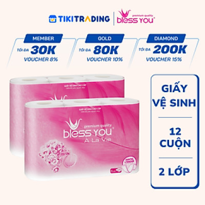 Combo 2 Lốc Giấy Cuộn Vệ Sinh Cao Cấp 2 Lớp Bless You (Lốc 6 Cuộn)