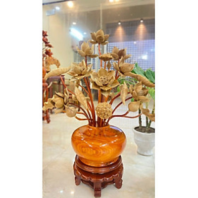 Combo kệ chân đế ,và 1 bình hoa sen 26 cành  phong thủy trang trí ,phòng khách ,phòng thờ ,bình cắm hoa gỗ hương ,hoa gỗ ngọc am thơm phức