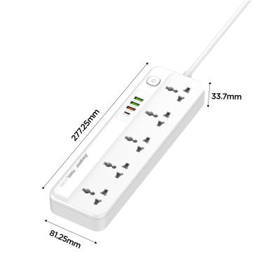 Ổ điện đa năng 5AC kèm 3USB-A và 1USB-C sạc nhanh PD (max 20W) - White - Chịu tải tối đa 2500W - Hàng chính hãng