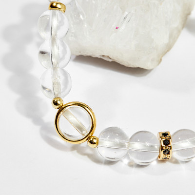 Vòng tay phong thủy nữ đá thạch anh trắng phối charm 8mm mệnh thủy , kim - Ngọc Quý Gemstones