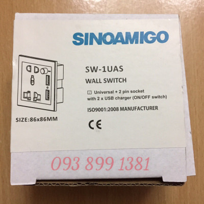 Ổ cắm điện âm tường có cổng USB Sinoamigo SW-1UAS nhập khẩu chính hãng 