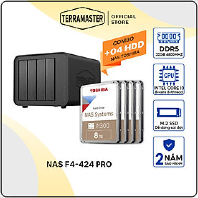 Combo bộ thiết bị lưu trữ NAS TerraMaster F4-424 Pro kèm 1 ổ cứng NAS N300 3.5inch 24/7 Hàng chính hãng