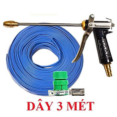 Bộ dây vòi xịt nước rửa xe, tưới cây . tăng áp 3 lần, loại 3m, 5m 206318Kđầu đồng, đai,nối nhựa+ tặng đai