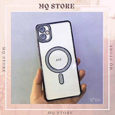 Ốp lưng cho Samsung A05 viền màu đính đá, vòng sạc không dây kim tuyến sang trọng ( hàng chính hãng)