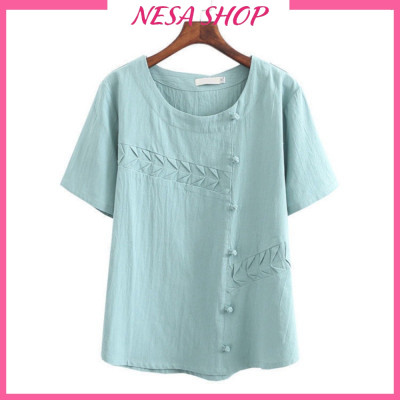 Áo nữ kiểu cổ tròn tay ngắn form rộng thoải mái, chất liệu Đũi cao cấp mềm mịn mát thấm mồ hôi NeSa Shop AKH.58