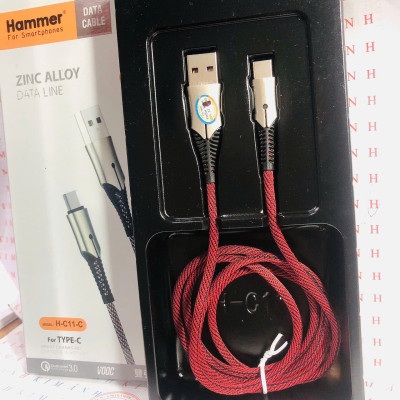 Dây sạc nhanh Ham mer ( H-C11-C ) 3A , chân Type C, Có đèn báo, Hàng chính hãng bảo hành 12 tháng