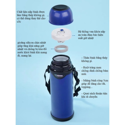 Bình giữ nhiệt nóng lạnh Zojirushi 0.8L SJ-TG08 , bằng thép không gỉ, bảo hành giữ nhiệt 1 năm
