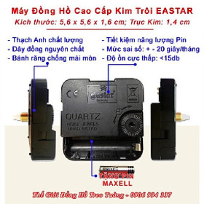 Đồng Hồ Treo Tường EASTAR KIM TRÔI – Mặt Vuông Viền VÀNG ÁNH KIM - Số In Nổi 3D - Tặng Pin Maxell – Bảo Hành 1 Năm