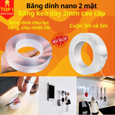 Băng dính nano 2 mặt trong suốt siêu dính, Băng dính hai mặt đa năng siêu dày 2mm loại dài 3m và 5m - Hàng cao cấp chính hãng D Danido 