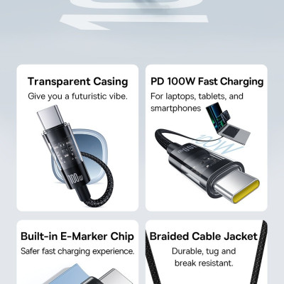 Cáp sạc nhanh Type C to Type C 100W Baseus Gem Fast-Charging Data Cable - Hàng chính hãng