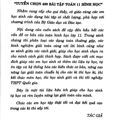 Tuyển Chọn 400 Toán Lớp 11 - Hình Học - Ôn Tập Thi Tốt Nghiệp THPT Quốc Gia