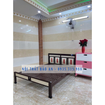 Giường sắt kiểu gỗ BẢO AN nhiều kích thước 1mx2m đến 1m8x2m