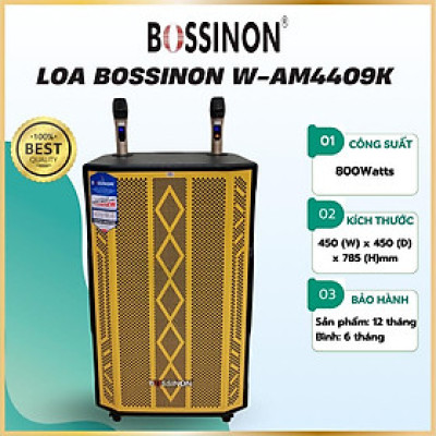 Loa kéo 4 Tấc Bossinon W-AM4409K - Kích thước: 450 (W) x 450 (D) x 785 (H)mm _Công suất: 800Watts _ Nặng: 32kg- Hàng Chính Hãng