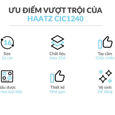 Quánh Inox316 Đúc Đáy Liền 3 Lớp Haatz CIC1250 Size 18cm - Hàng Chính Hãng Bảo Hành 5 Năm 