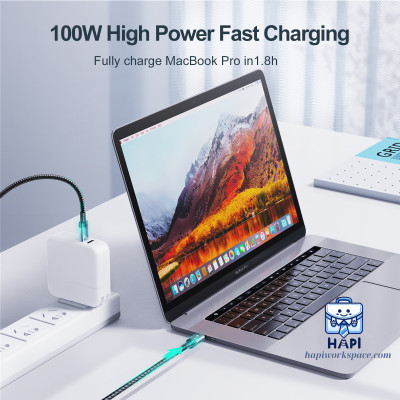 Cáp sạc bọc dù C to C hàng chính hãng Joyroom 100W, đèn tín hiệu, đầu kim loại