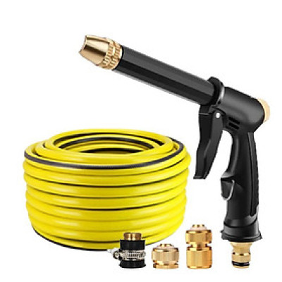 Bộ dây và vòi xịt rửa xe tưới cây tăng áp,vòi xịt rửa,vòi tưới cây 810-2498 (dây vàng- cút nối đồng)