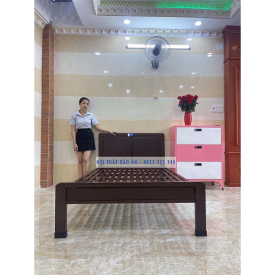 Giường sắt khung hộp kiểu mới bọc simili - Kích thước 1mx2m