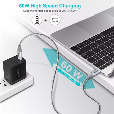 Dây Cáp Sạc Nhanh Type C To C 60W Dài 1.8M, Dây Nylon Dù Sạc Nhanh Cho iPhone 15, iP16, Android CHOETECH CC0005 - Hàng Chính Hãng