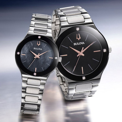 Đồng Hồ Nam Bulova Đính Kim Cương Dây Thép Không Gỉ 96E117 - Mặt Đen