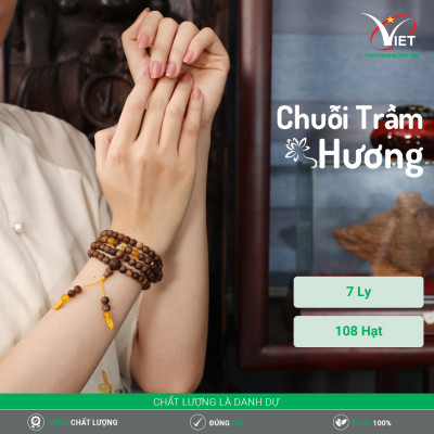 Chuỗi Trầm Thiên Nhiên Đính Hồ Lô Vàng Tĩnh Điện