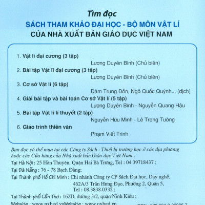 Vật Lí Đại Cương  - Tập Một: Cơ-Nhiệt (Dùng Chung Các Trường Đại Học Khối Kĩ Thuật Công Nghiệp) - Tái bản lần thứ 26 năm 2023