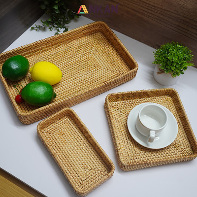 Khay Trang Trí Mây Tre Đan ANKAN – Rổ Vintage Handmade Đựng Trái Cây, Bánh Kẹo, Mỹ Phẩm, Trà Bánh