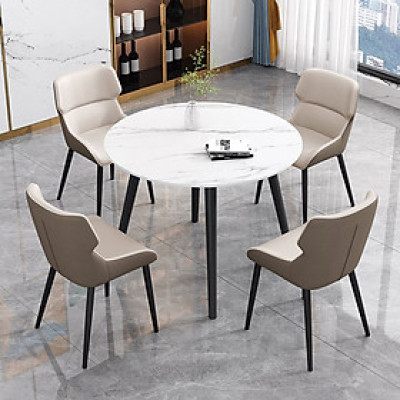 Bộ bàn ăn mặt đá tròn 1m 4 ghế có nệm êm ái SD TN1236-10E / ECO 11A-P Nội thất Capta