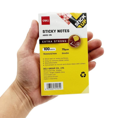 Giấy Note 76 x 127 mm 75gsm - Deli EA605 - Màu Vàng (100 Tờ)