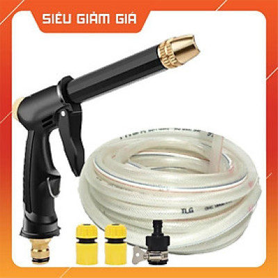 Bộ dây và vòi xịt rửa xe tưới cây tăng áp,vòi xịt rửa,vòi tưới cây 810-2498-1 (dây trắng- cút nối đen)
