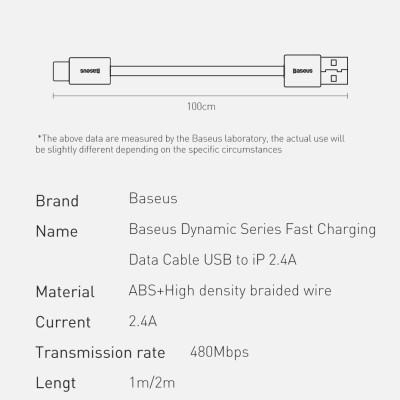Cáp sạc nhanh IP 2.4A, Cáp sạc nhanh truyền dữ liệu Baseus Dynamic Series Fast Charging Cable 2.4A cho iPhone, iPad - Hàng chính hãng