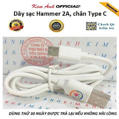Dây sạc Ham mer chân cắm Type C dòng điện 2A, Kim Ánh bảo hành hàng chính hãng 1 năm