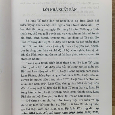 Bộ luật tố tụng dân sự 2015 (sửa đổi bổ sung năm 2019, 2020, 2022, 2023, 2024, 2025)