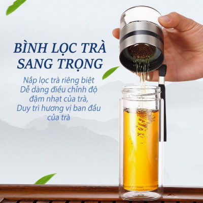 Bình trà thủy tinh KG85 2 lớp pha cách nhiệt tốt, có lõi lọc inox304 cao cấp dung tích 500ml - Hàng chính hãng