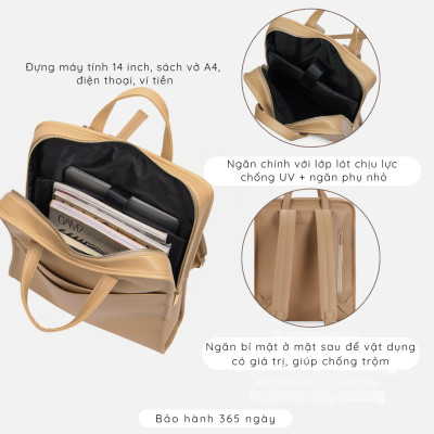 Balo da nam nữ đựng laptop 14inch, Balo công sở cao cấp chứa tài liệu A4 UBP2 - 6034