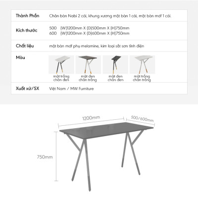 BÀN LÀM VIỆC LẮP RÁP CHÂN SẮT TĨNH ĐIỆN - NABI DESK - SIZE60