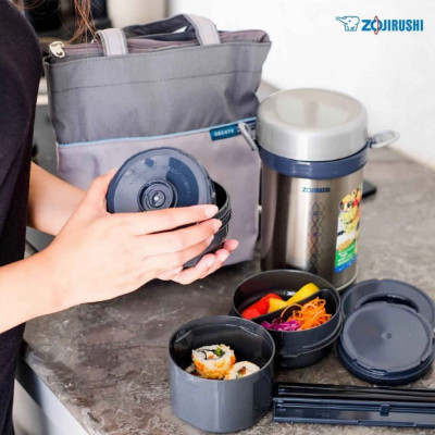 Hộp cơm giữ nhiệt 3 ngăn Zojirushi SL-NC09-ST 0.84L sản xuất tại Thái Lan