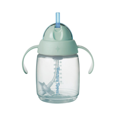 Bình tập uống nước có ống hút bi trọng lực chống tràn, chống sặc Tommee Tippee Trainer Straw, 240ml, cho bé từ 6 tháng– Xanh