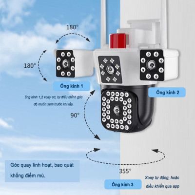 Camera Yoosee 3 Mắt Máy Bay Độc Lập Siêu Sắc Nét, Đêm Có Màu, Đàm Thoại Hai Chiều, Chống Nước Nhựa IP66, Hàng Nhập Khẩu