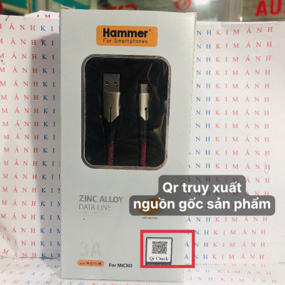 Dây sạc nhanh 3A Hiệu Ham mer ( H-C11-M ), Chân Micro/ V8, Có đèn báo, Kim Ánh bảo hành Hàng chính hãng 12 tháng
