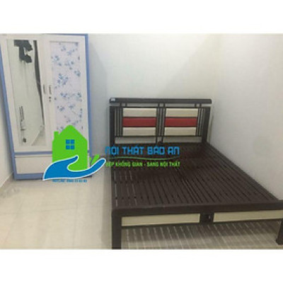 Giường sắt kiểu gỗ ngang 1m4-2m bảo hành 2 năm