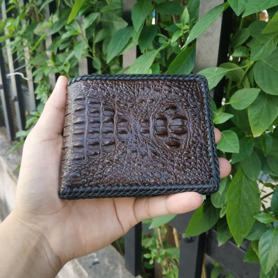 Ví Da Cá Sấu Nguyên Con 2 Mặt Đan Viền Thủ Công Rất Đẹp - Rất Bền