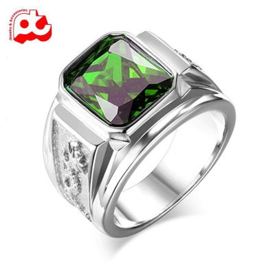 Nhẫn nam thời trang đẹp titan thép không gỉ kiểu cham rồng trangsucpt đá xanh lá màu trắng PTNNA248