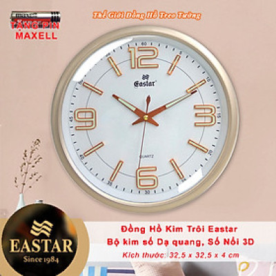 Đồng Hồ Cao Cấp KIM TRÔI EASTAR DẠ QUANG Mặt Tròn - Chữ số Nổi 3D – Máy Nhật Kim Trôi - Tặng Pin Maxell