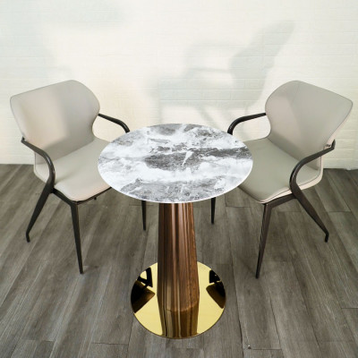 Bàn tiếp khách mặt đá TE1554-06E Nội thất Capta Mặt bàn đá pha lê tròn 60cm chân bàn sắt sơn tĩnh điện vân gỗ đế bàn inox mạ màu vàng sang trọng cao cấp nhập khẩu hcm