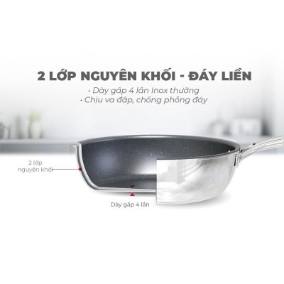 Chảo inox nguyên khối Sunhouse Desire DE22M, Chất liệu inox 2 lớp nguyên khối, Đường kính 22 cm, Hàng chính hãng